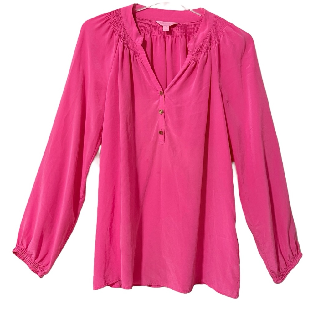 Dry Cleaned 100% Silk Lily Pulitzer Elsa Blouse Passion Fruit Pink Small